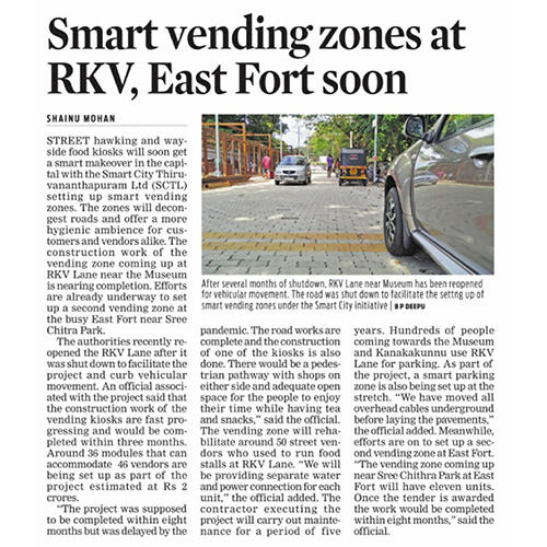 Smart Vending Zone Coming Up At RKV Lane Near Museum & Near Sree Chithra Park At East Fort - The New Indian Express